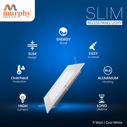 Murphy 9W Slim Square Recess Panel Light