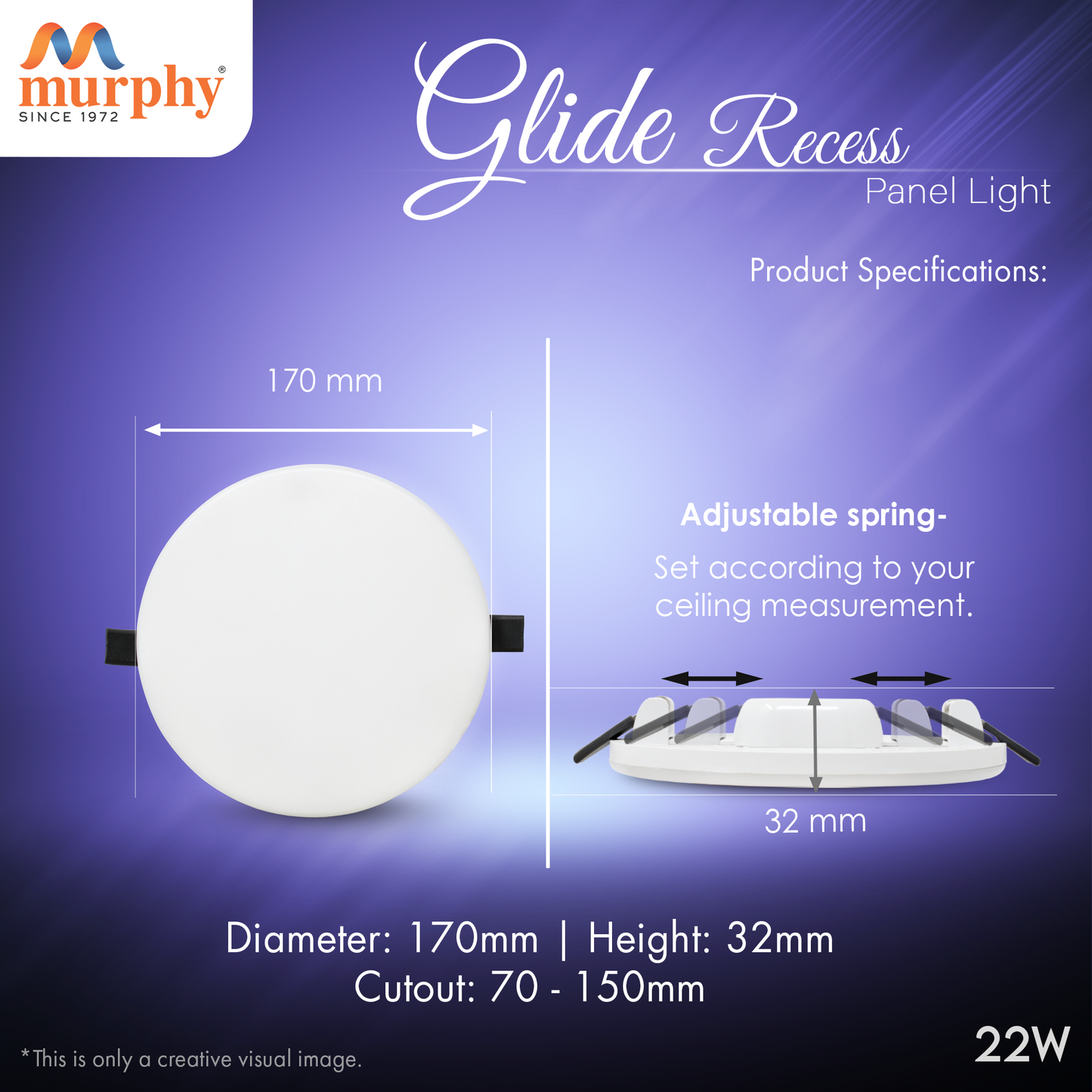 Murphy 22W Glide Round Recess Slider Panel Light