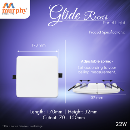 Murphy 22W Glide Square Recess Slider Panel Light