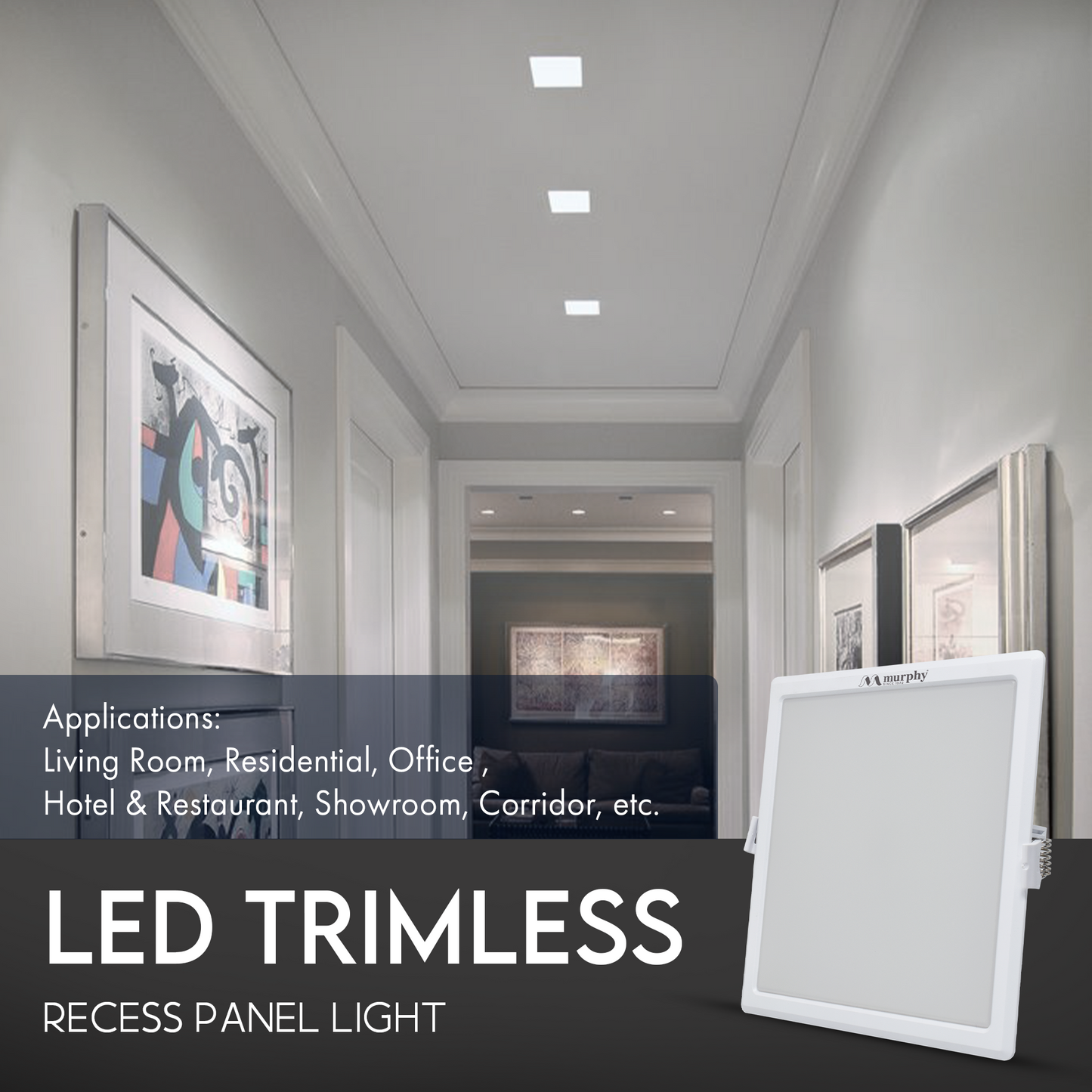 Murphy 15W Trimless Square Recess Panel Light
